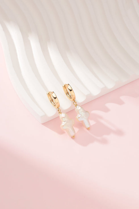 Cross Pearl Hoop Earrings - May-Lynn Jewelry